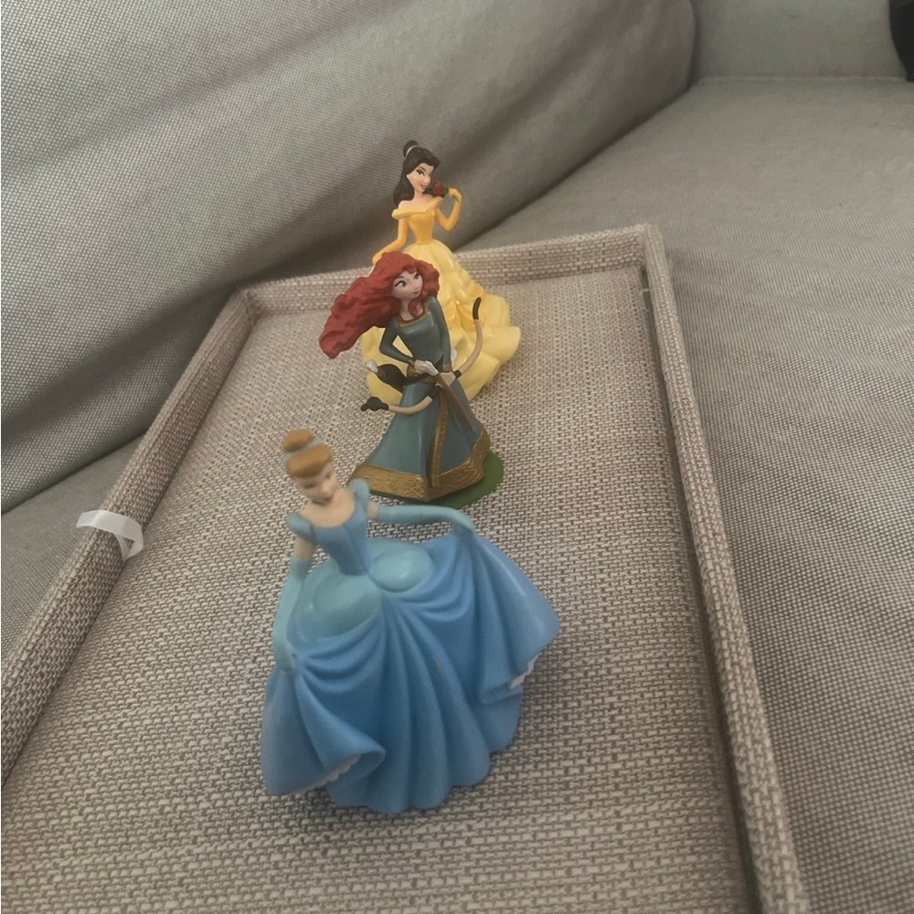 Set of 3 Disney Princess Figurines - Cinderella, Merida, Belle cake toppers.